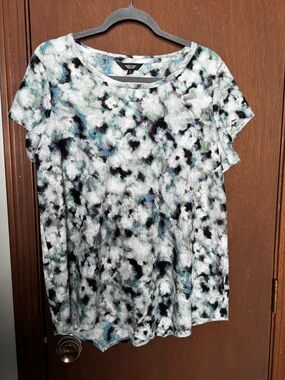 Simply Vera Vera Wang Short Sleeve Abstract Speckled Top - Black, White & Teal